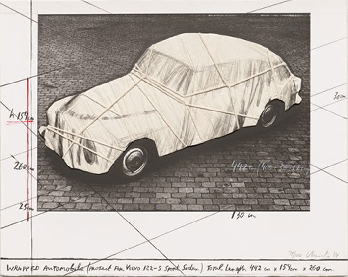 Christo und Jeanne-Claude Wrapped Automobile (Volvo) Collage auf BFK Rives, auf Pappe aufgezogen r. u. nummeriert, r. u. signiert Christo 84