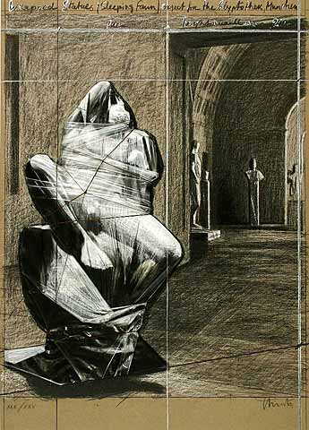 Christo Wrapped Statues, Sleeping Fawn Lithographie mit Collage signiert, nummeriert