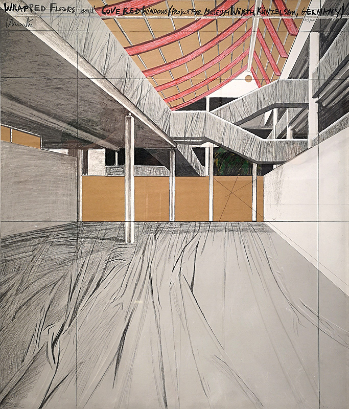 Christo Wrapped Floors, P.f.M. Würth, 1995 Lithographie mit Collage signiert und nummeriert