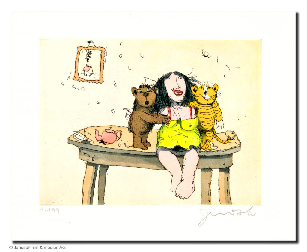 Janosch Wir sind Susi Wong Farbradierung Auflage 199 Ex. mit Passepartout 40 x 50 cm