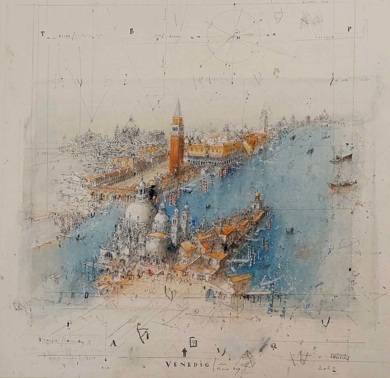 Alexander Befelein Venedig - San Marco Bay Mischtechnik/Papier 40 x 40 cm Unikat