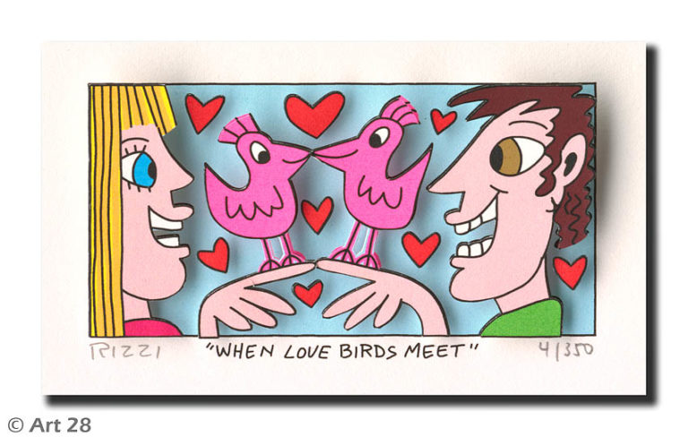 James Rizzi When love birds meet mit Passepartout drucksigniert, Auflage 350 Ex. 24 x 30 cm