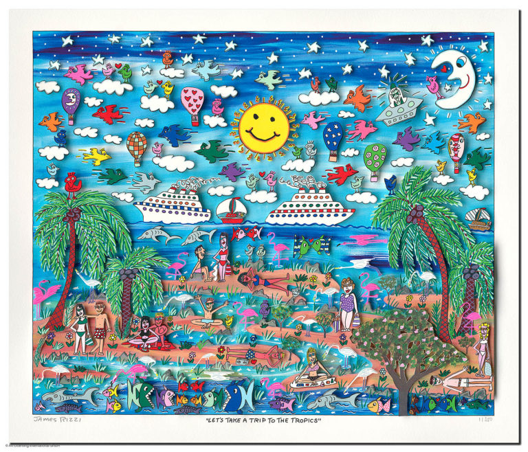 James Rizzi Let´s take a trip to the tropics mit Passepartout drucksigniert, Auflage 350 Ex. 60 x 70 cm
