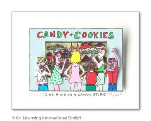 James Rizzi Like a kid in a candy store mit Passepartout drucksigniert Auflage 350 Ex. 20 x 24 cm