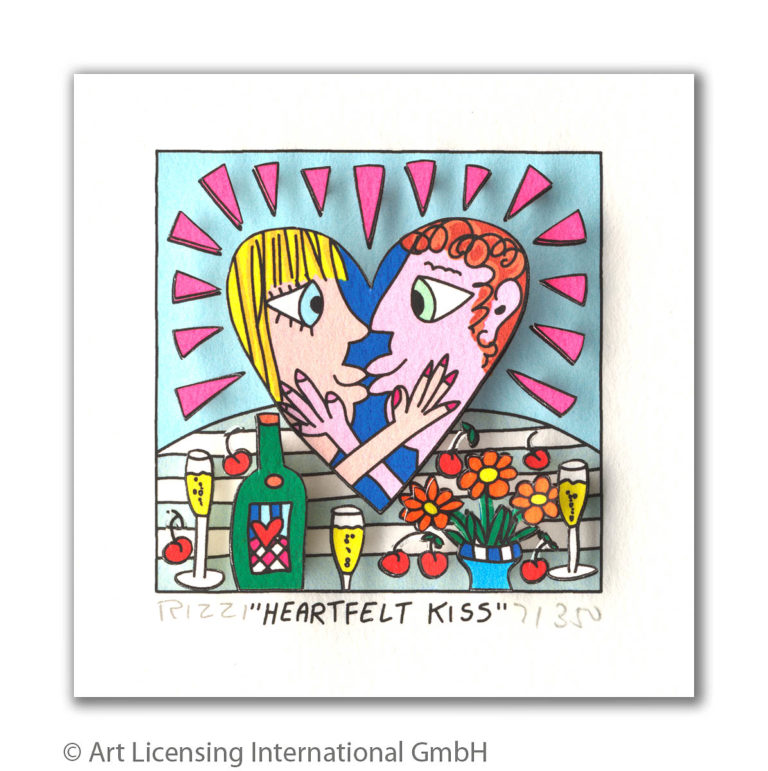 James Rizzi Heartfeld Kiss mit Passepartout Auflage 350 Ex. drucksigniert 20 x 24 cm