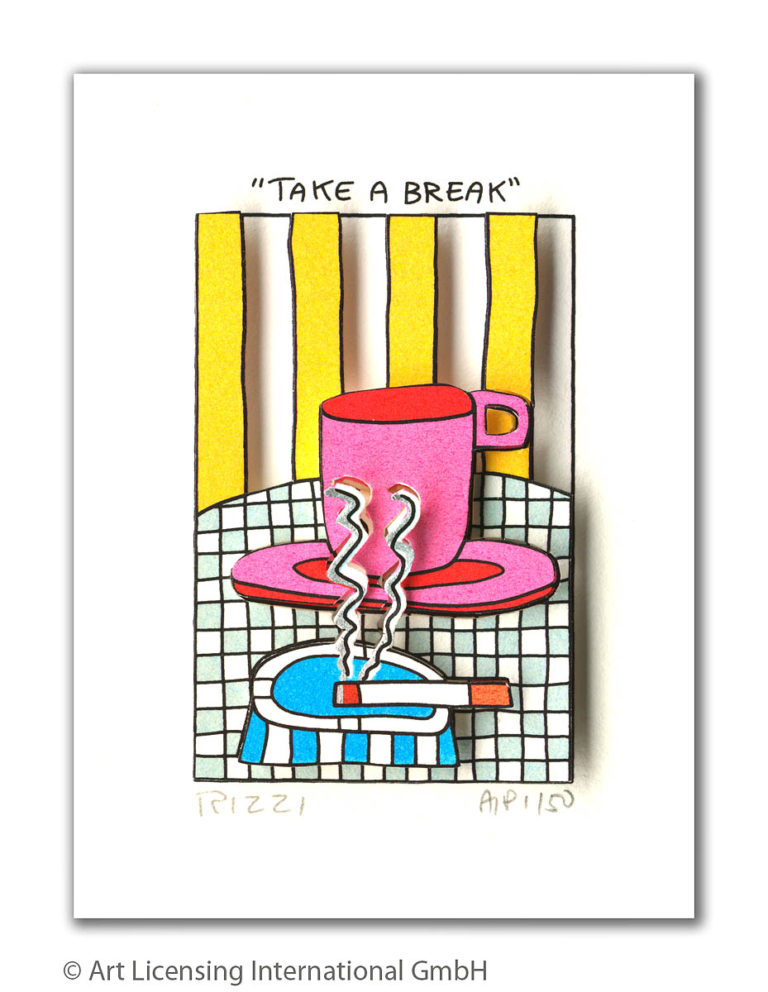 James Rizzi Take A Break mit Passepartout Auflage 350 Ex. drucksigniert 20 x 24 cm