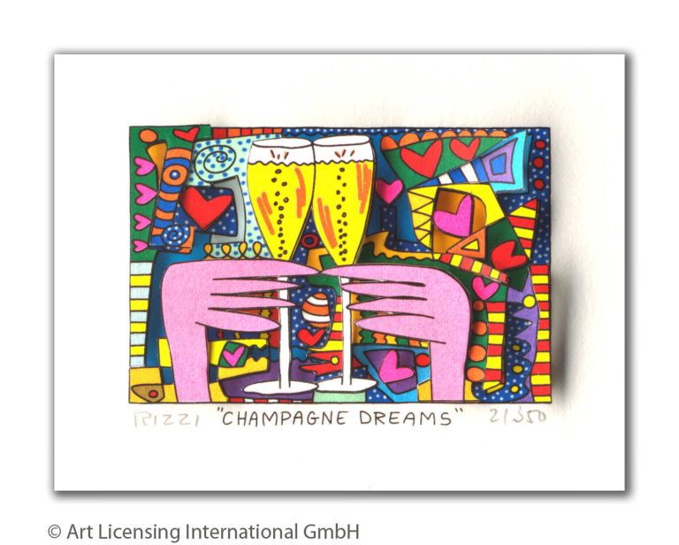 James Rizzi Champagne Dreams mit Passepartout Auflage 350 Ex. drucksigniert 20 x 24 cm