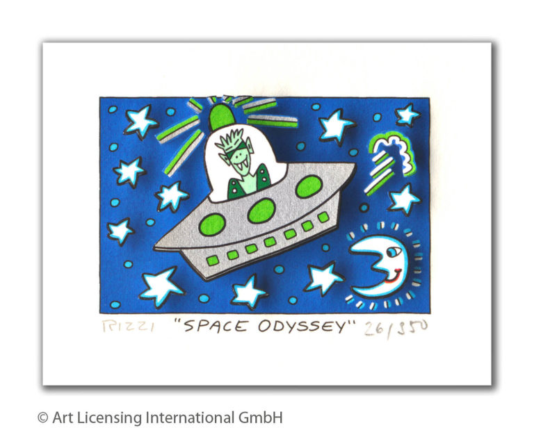 James Rizzi Space Odyssey mit Passepartout Auflage 350 Ex. drucksigniert 20 x 24 cm