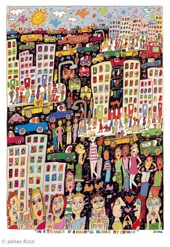 James Rizzi In a trance of a colorful glance by chance mit Passepartout Auflage 135/350 handsigniert 90 x 70 cm