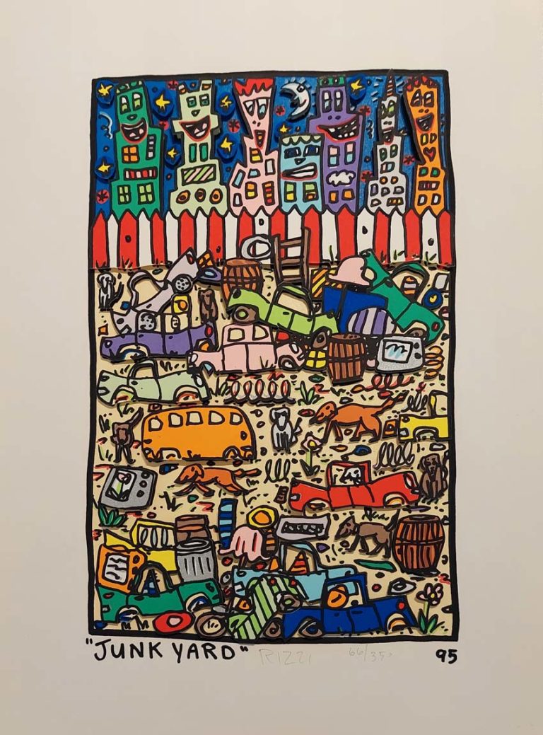 James Rizzi Junk Yard, 1995 Auflage 66/350 handsigniert 34 x 24,7 cm