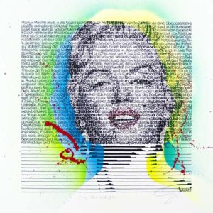 SAXA Marilyn Monroe - Mary, Blue an Yellow Mixed Media/Pigmentdruck auf Karton 60 x 60 cm signiert und datiert Overpainting