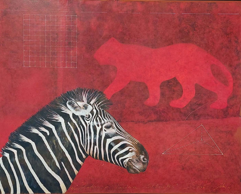 Wolfgang Zelmer Zebra e Pantera, 2014 Mischtechnik auf Leinwand 100 x 80 cm Unikat